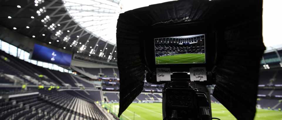 A TV camera overlooking a football pitch