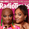 Andi and Miquita Oliver on the cover of Radio Times. Both are looking at the camera, Miquita is leaning on Andi's shoulder. The cover is pink, with a "Podcast Special" strapline